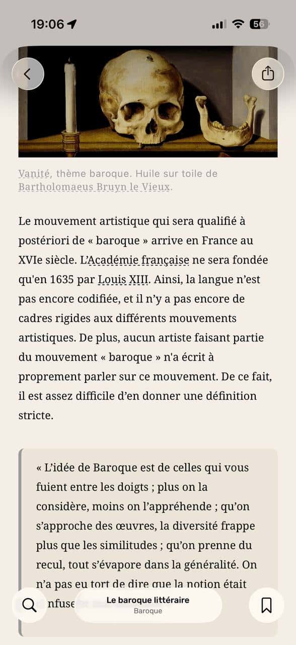 Écran de lecture approfondie Noys sur iPhone